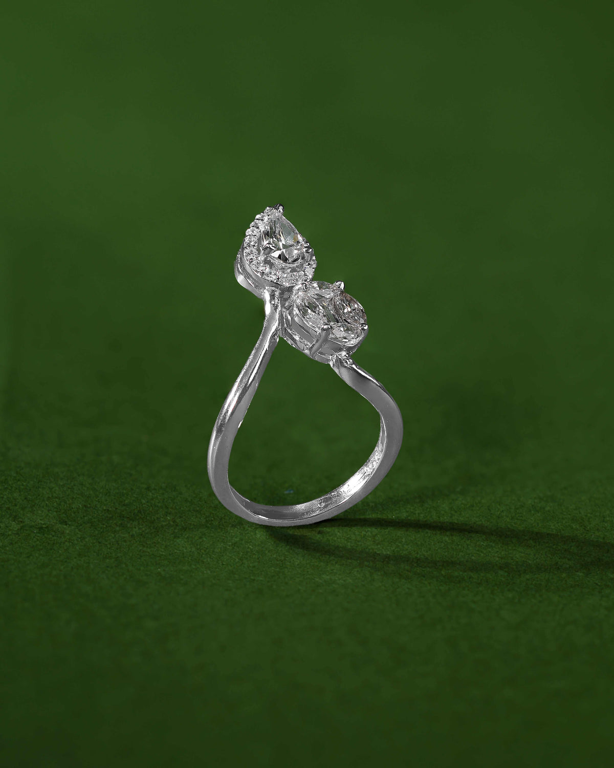 Radiant Pear & Circular CZ Bypass Silver RingRadiant Pear & Circular CZ Bypass Silver Ring