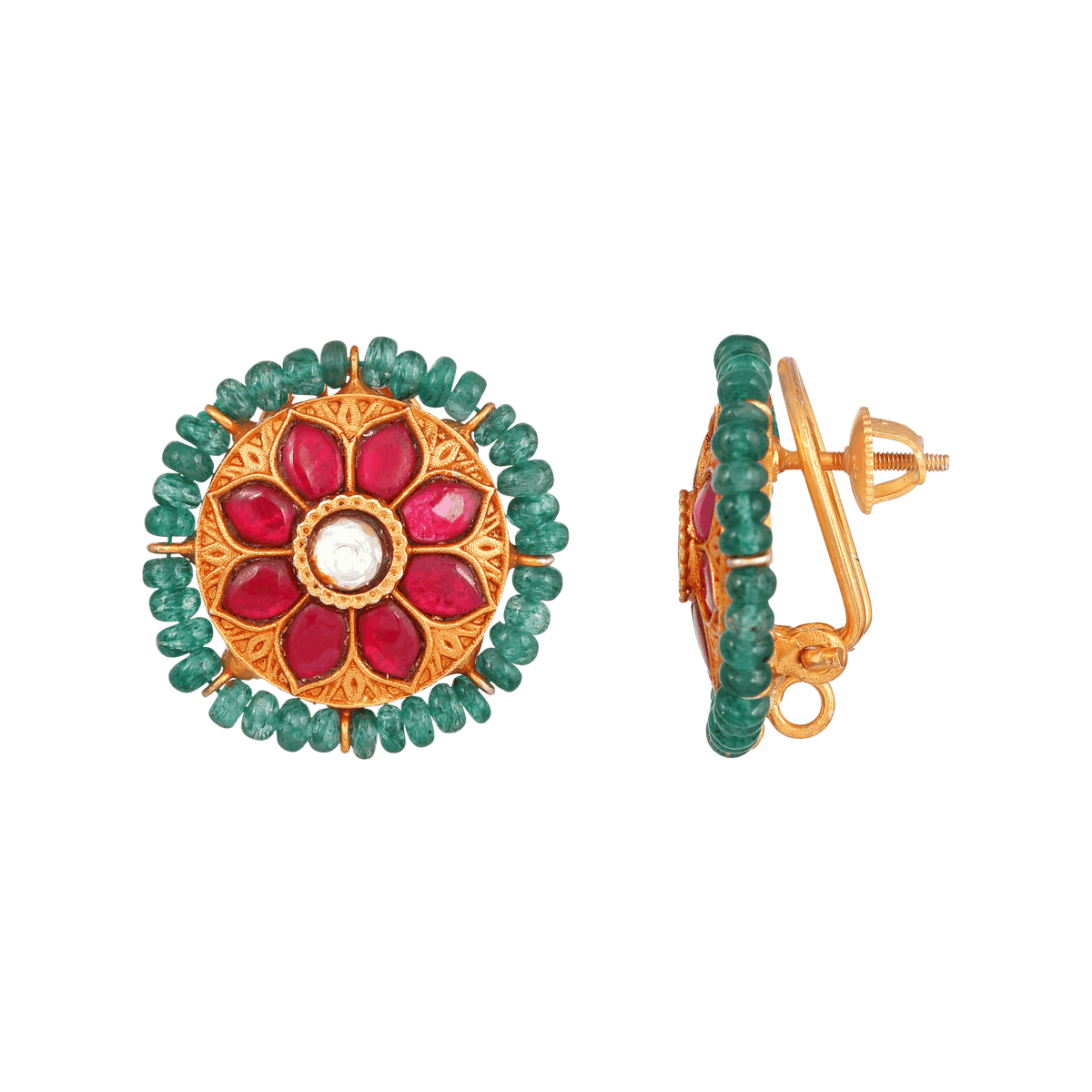 Silver Studs With Green Beads by Tavya Jewellery - full view