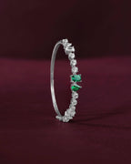 Modern Geometric Green Stone Silver Bracelet by Tavya Jewellery - close-up detail