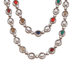Regal Navratan Design Silver Double-Layered NecklaceRegal Navratan Design