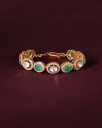 Gold Plated Silver Polki Pattern Bracelet with Green StoneGold Plated Silver