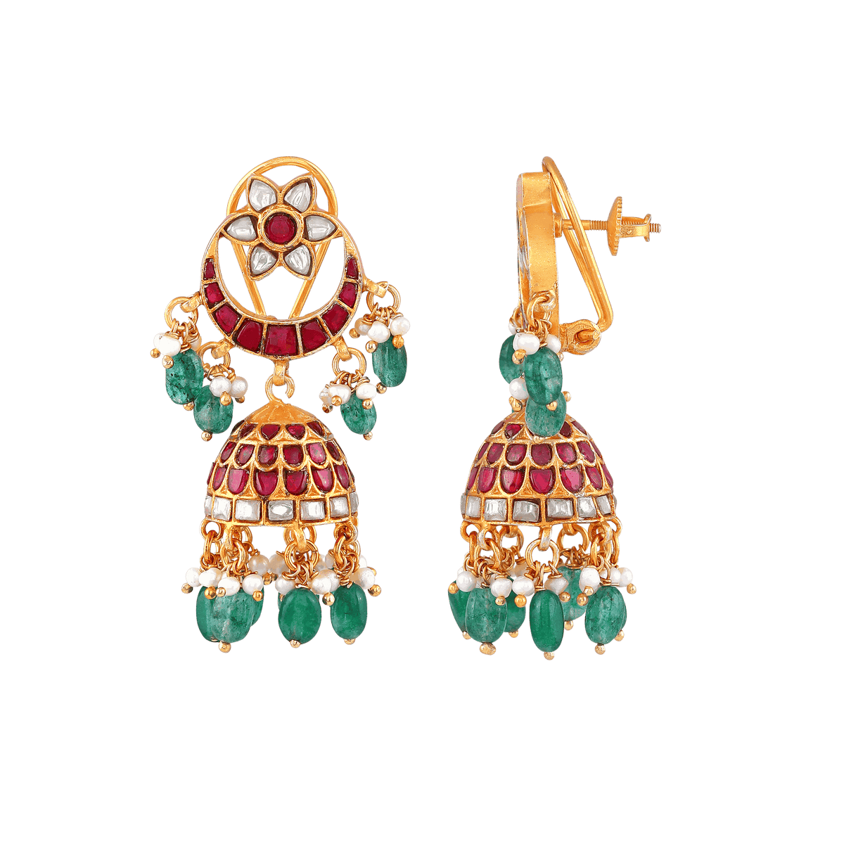 Antique Gold Plated 92.5 Silver Jhumka Chandbali EarringsAntique Gold Plated