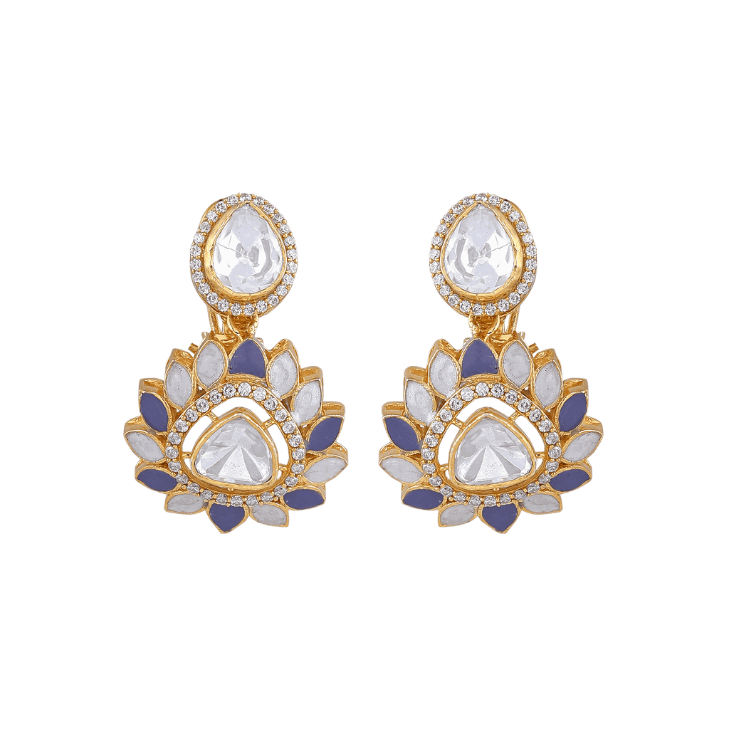 Silver Gold-Plated Polki Pattern Floral Drop EarringsSilver Gold-Plated