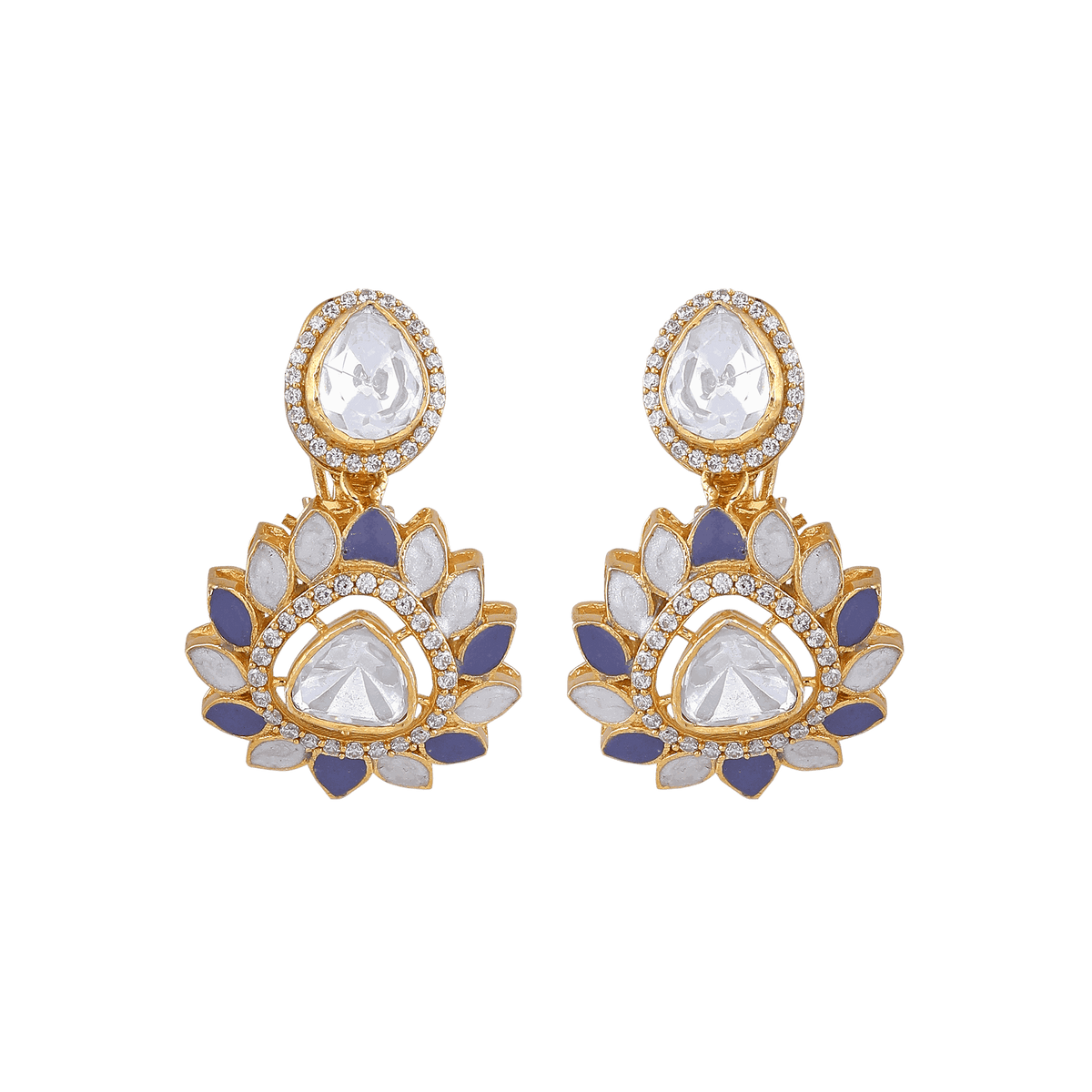 Silver Gold-Plated Polki Pattern Floral Drop EarringsSilver Gold-Plated