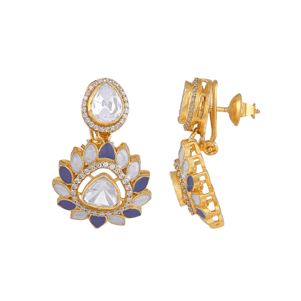 Silver Gold-Plated Polki Pattern Floral Drop EarringsSilver Gold-Plated