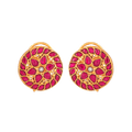 Kundan Pattern Stud Earrings in gold-toned 92.5 silver featuring red petal-shaped stones and a central white kundan stone.
