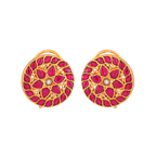 Kundan Pattern Stud Earrings in gold-toned 92.5 silver featuring red petal-shaped stones and a central white kundan stone.