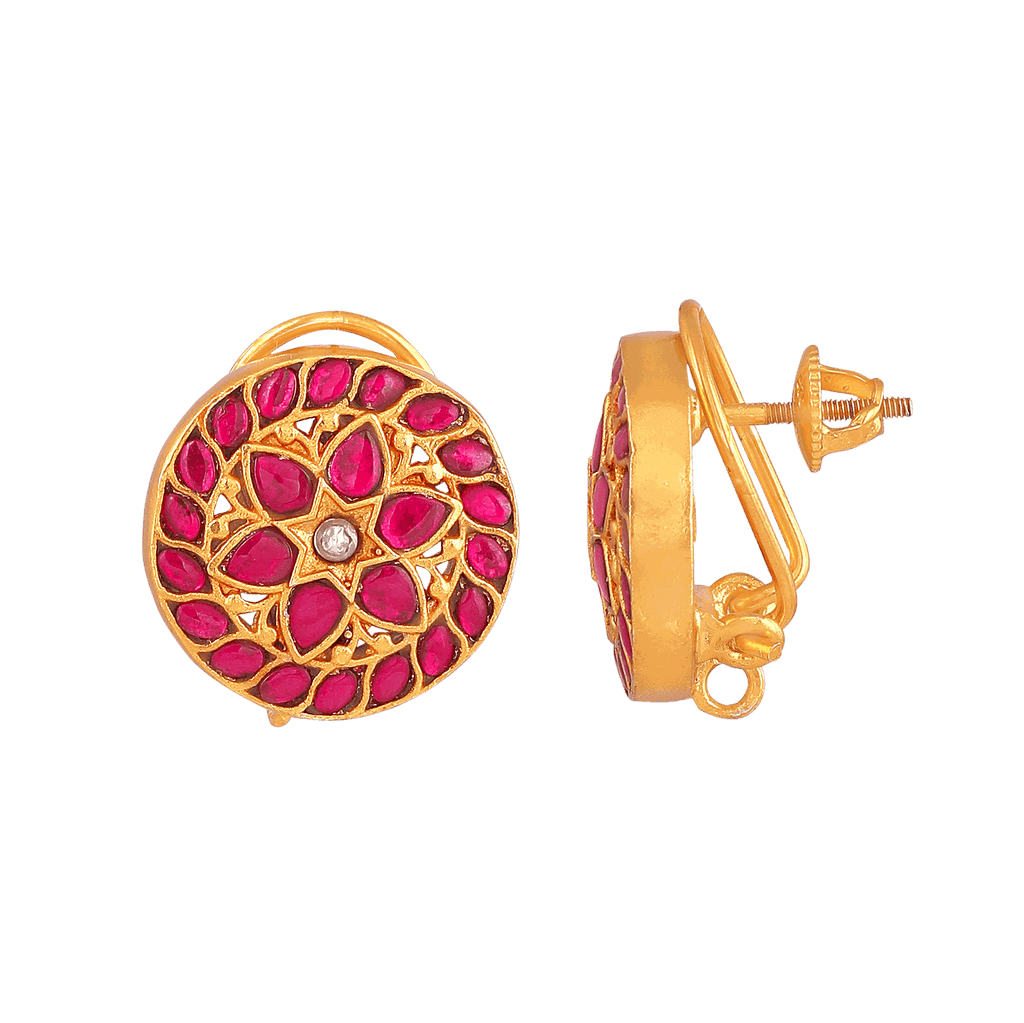 Kundan Pattern Stud Earrings in Gold-Toned 92.5 SilverKundan Pattern Stud Earrings
