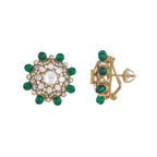 Green Bead Floral Halo Stud Earrings in 92.5 SilverGreen Bead