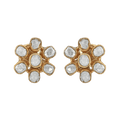 Royal Floral Polki Pattern gold-plated silver stud earrings featuring a six-petal floral design with white Polki-style stones.