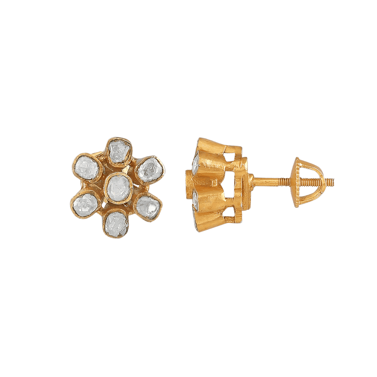 Royal Floral Polki Pattern Silver Stud EarringsRoyal Floral Polki Pattern