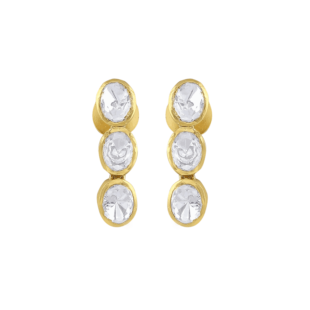 Silver Polki-Style CZ Triple Drop Stud EarringsSilver Polki-Style CZ