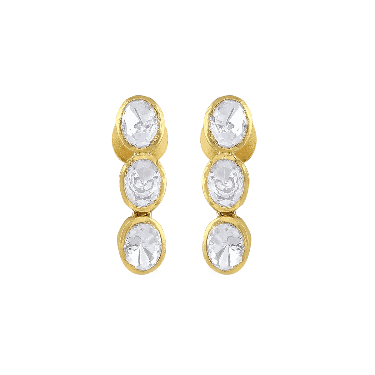 Silver Polki-Style CZ Triple Drop Stud EarringsSilver Polki-Style CZ