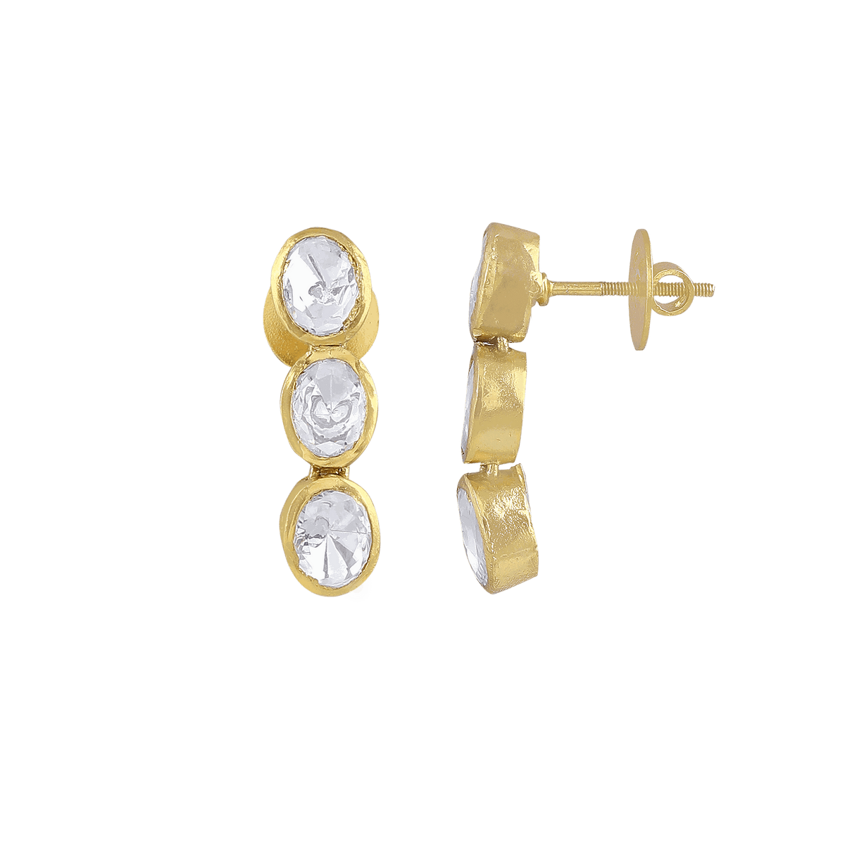 Silver Polki-Style CZ Triple Drop Stud EarringsSilver Polki-Style CZ