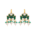 Silver Green Stone Lotus Pattern EarringsSilver Green Stone Lotus Pattern Earrings