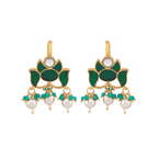 Silver Green Stone Lotus Pattern EarringsSilver Green Stone Lotus Pattern Earrings
