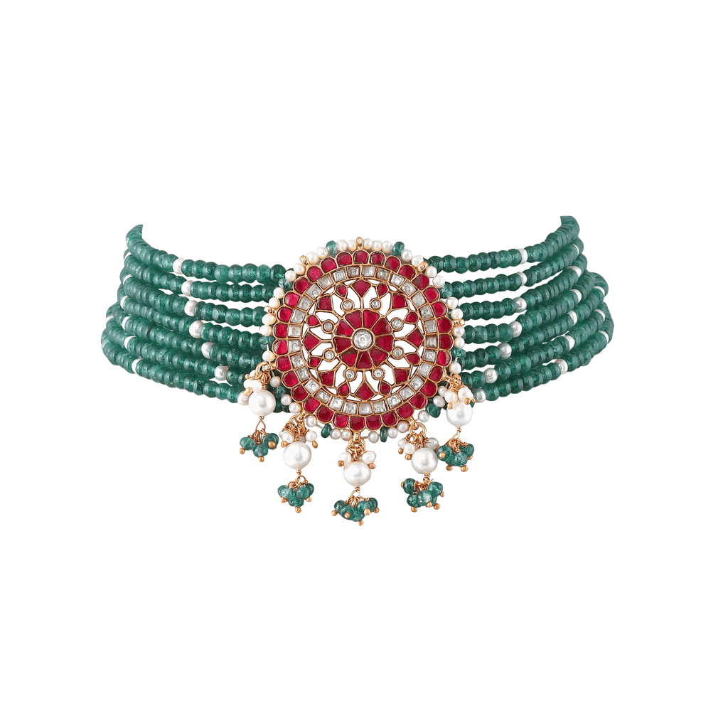 92.5 Silver Green Bead Choker92.5 Silver Green Bead Choker