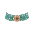 Silver Green Bead Choker Necklace With Kundan Pattern PendantSilver Green Bead Choker