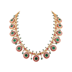 Silver Kundan Pattern Bottu Necklace with Green BeadsSilver Kundan Pattern Bottu Necklace