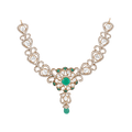 Silver Polki Pattern short necklace in gold-tone with clear and green stones arranged in geometric floral design
