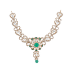 Silver Polki Pattern short necklace in gold-tone with clear and green stones arranged in geometric floral design