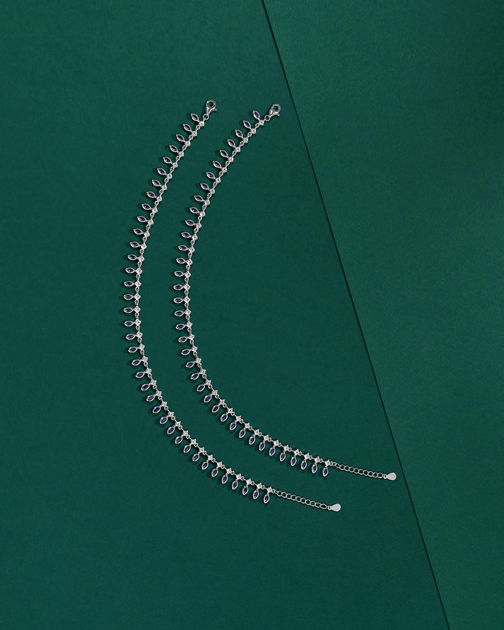 Bloom Blue Stone Silver Anklets by Tavya Jewellery - close-up detail