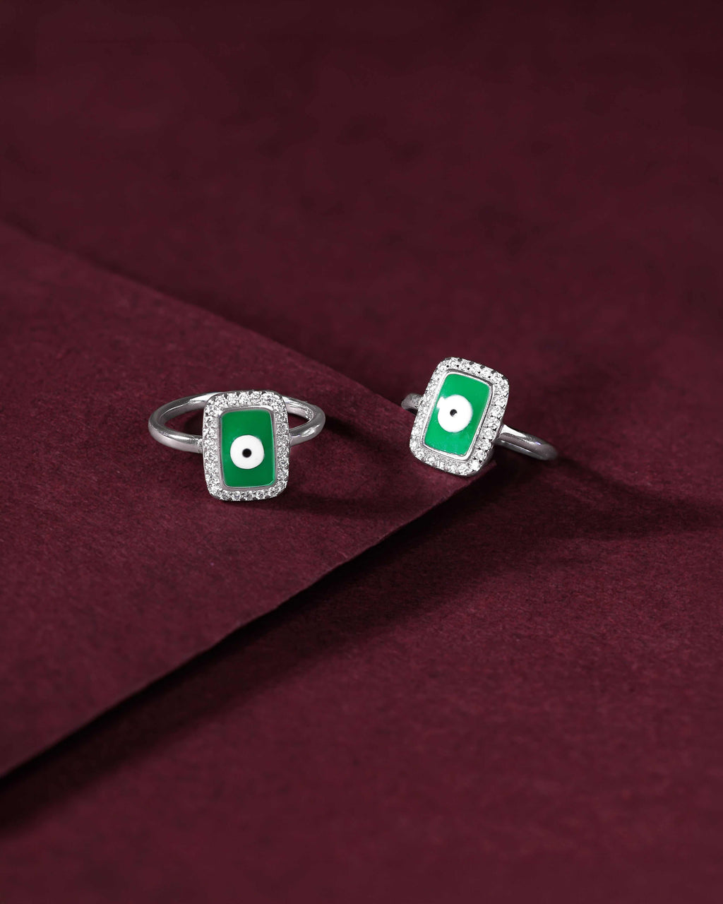 Silver Green Evil Eye Toe Ring SetSilver Green Evil Eye Toe Rings