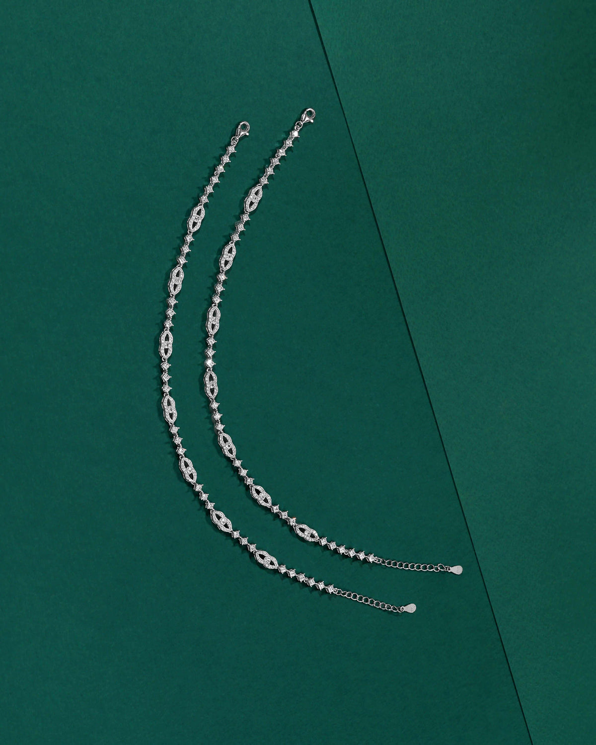 Silver Interlocking Link Anklets with Brilliant CZSilver Interlocking Link Anklets