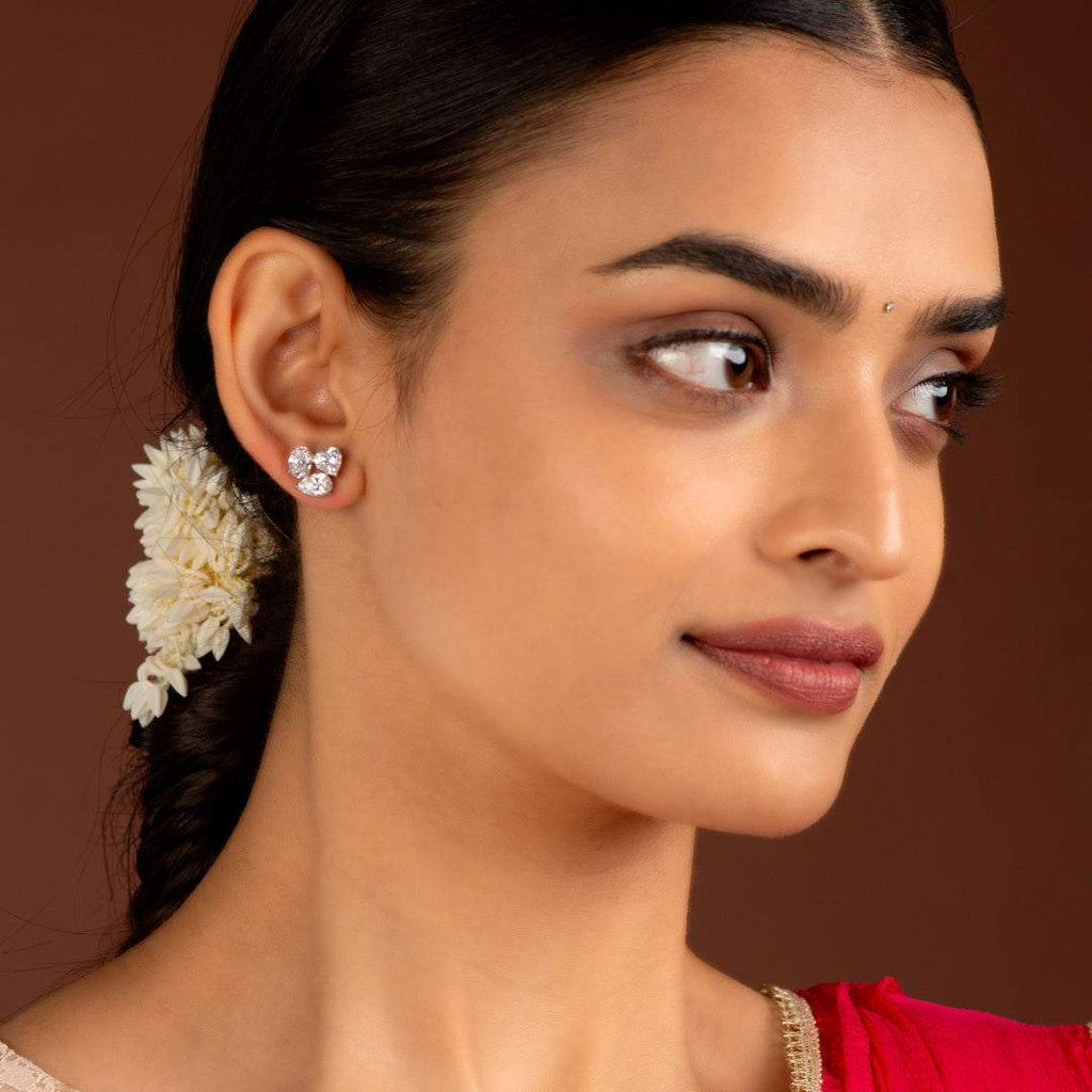 Celestial Trio Multi-Cut CZ Studs in Silver by Tavya Jewellery - styled close-up