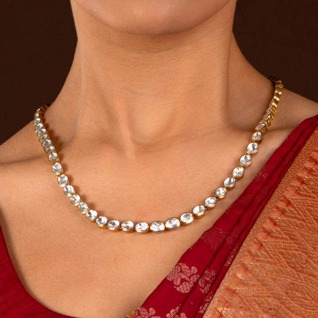 Silver Single Layer CZ Polki-Style NecklaceSilver Single Layer Necklace