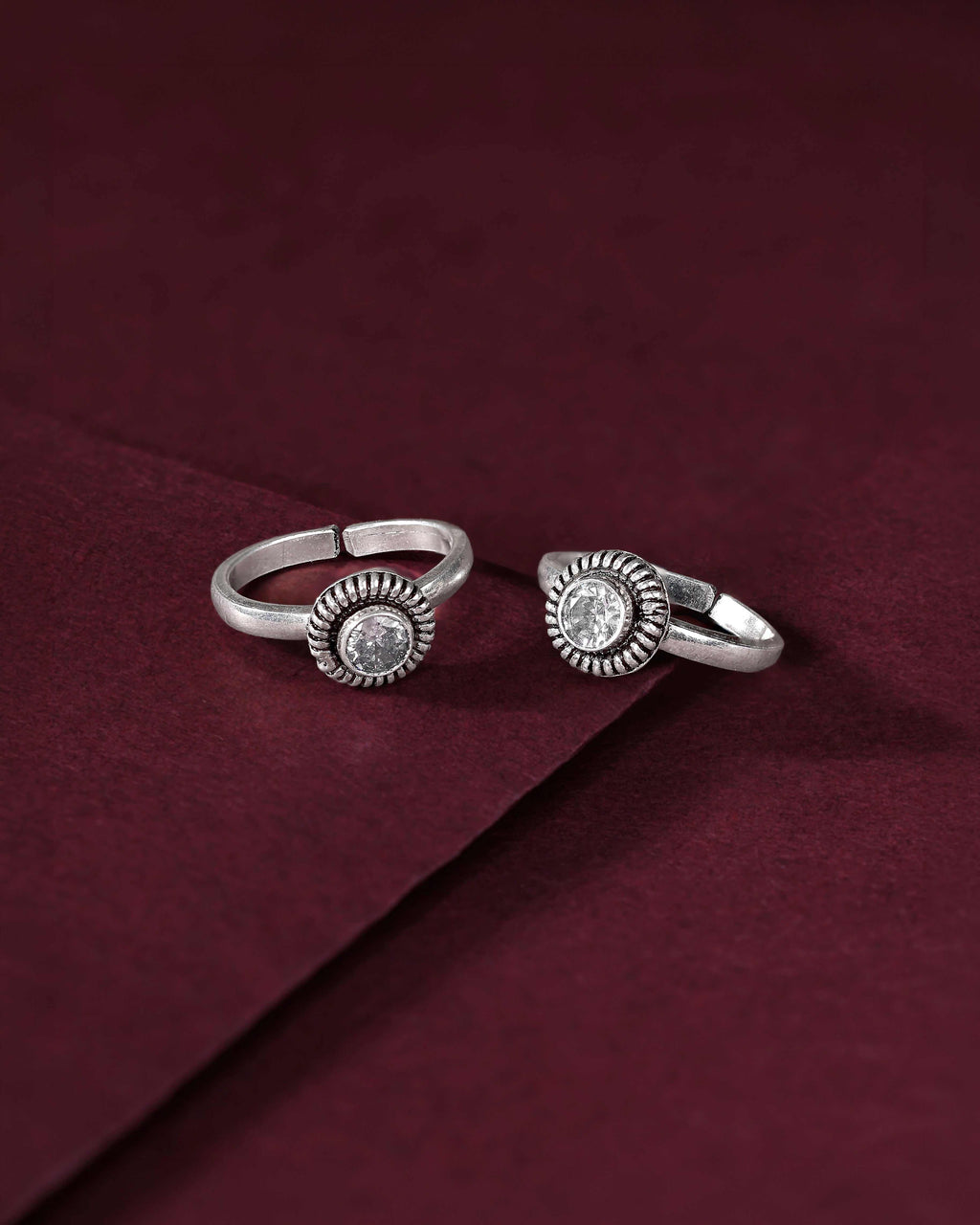 Oxidized Silver CZ Sunburst Toe RingsOxidized Silver CZ Sunburst Toe Rings