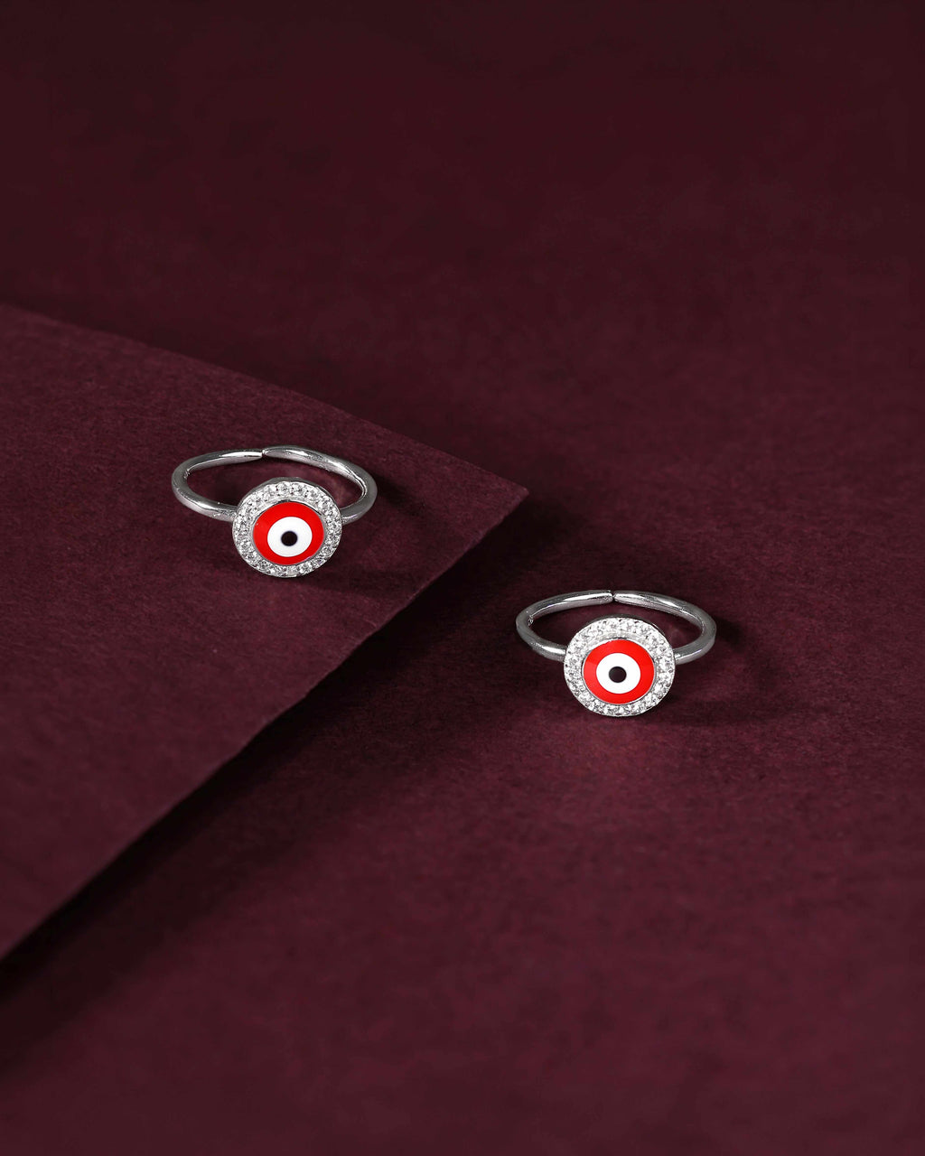 Silver Red Evil Eye Toe Rings with CZ HaloSilver Red Evil Eye Toe Rings