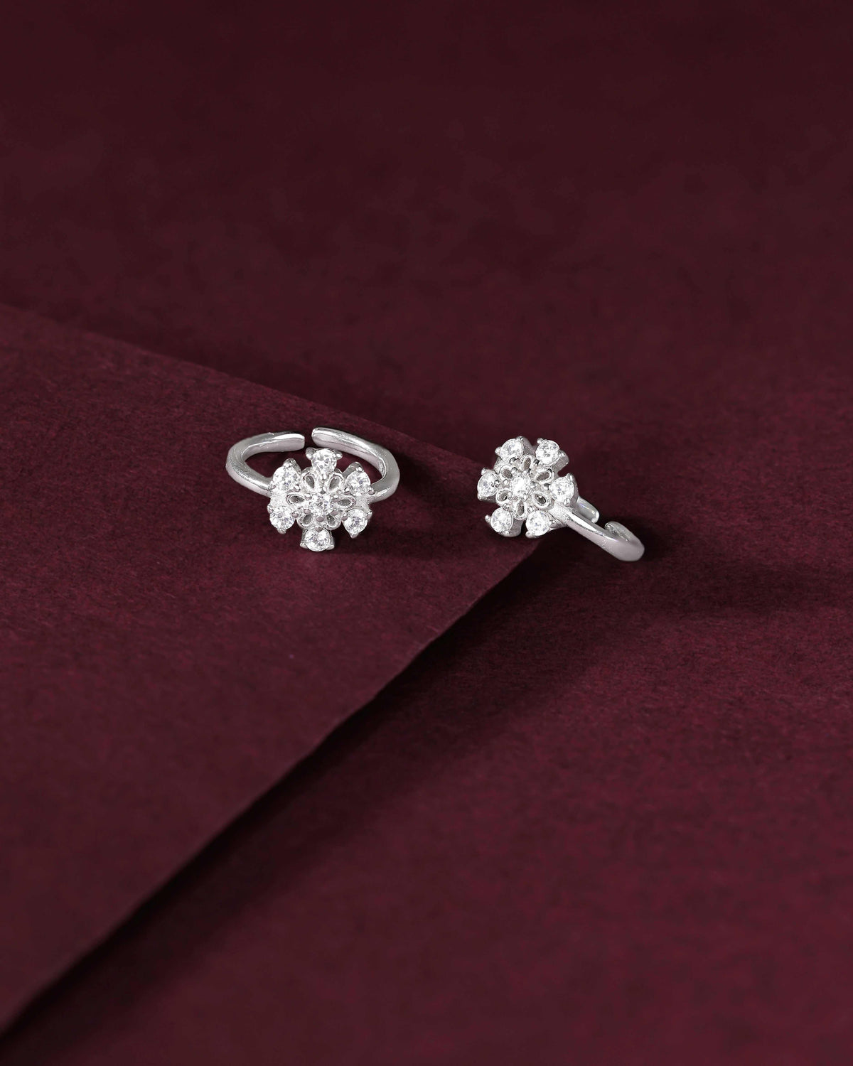 Silver Sparkling Floral Toe RingsSilver Sparkling Floral Toe Rings