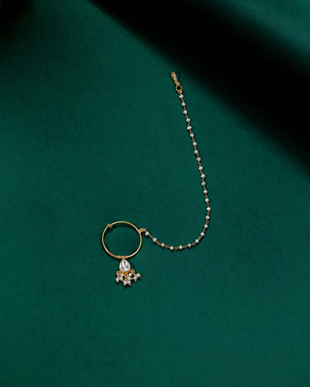 92.5 Silver Gold-Plated Nath with Seed Pearl Drops92.5 Silver Gold-Plated Nath