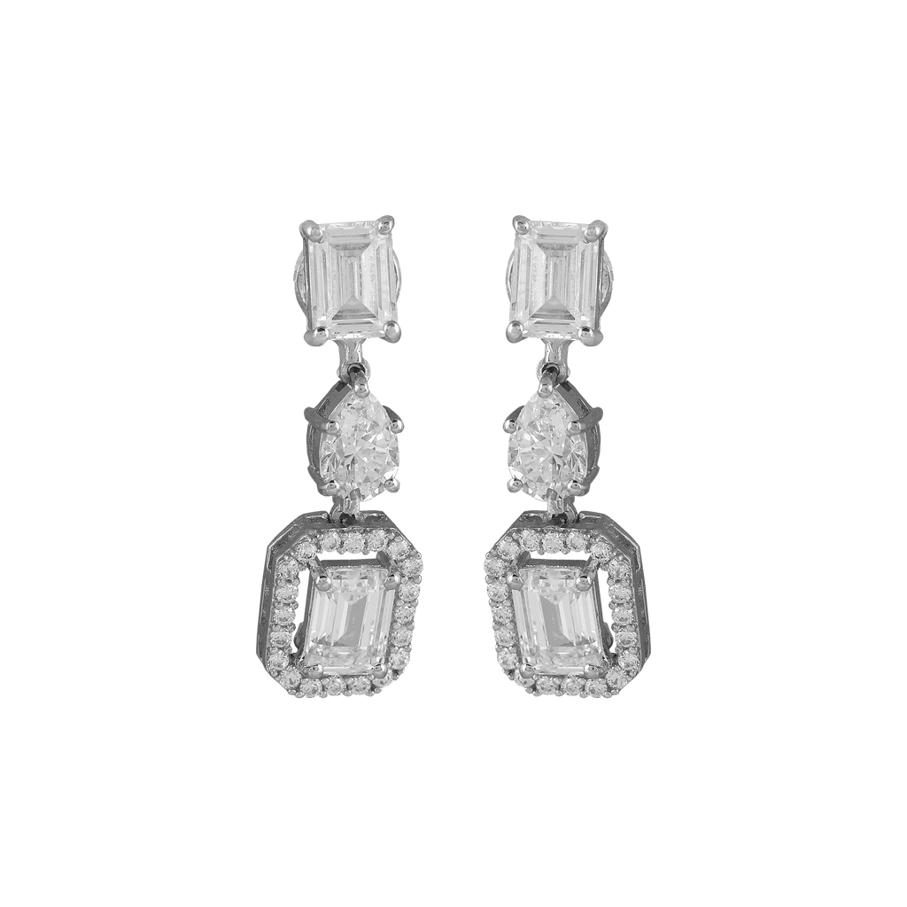 Geometric Deco Silver Necklace & Earrings SetGeometric Deco Silver Necklace