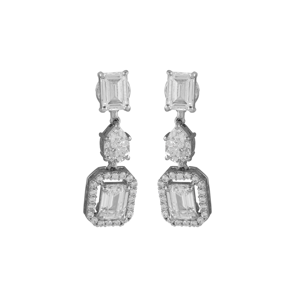 Geometric Deco Silver Necklace & Earrings SetGeometric Deco Silver Necklace