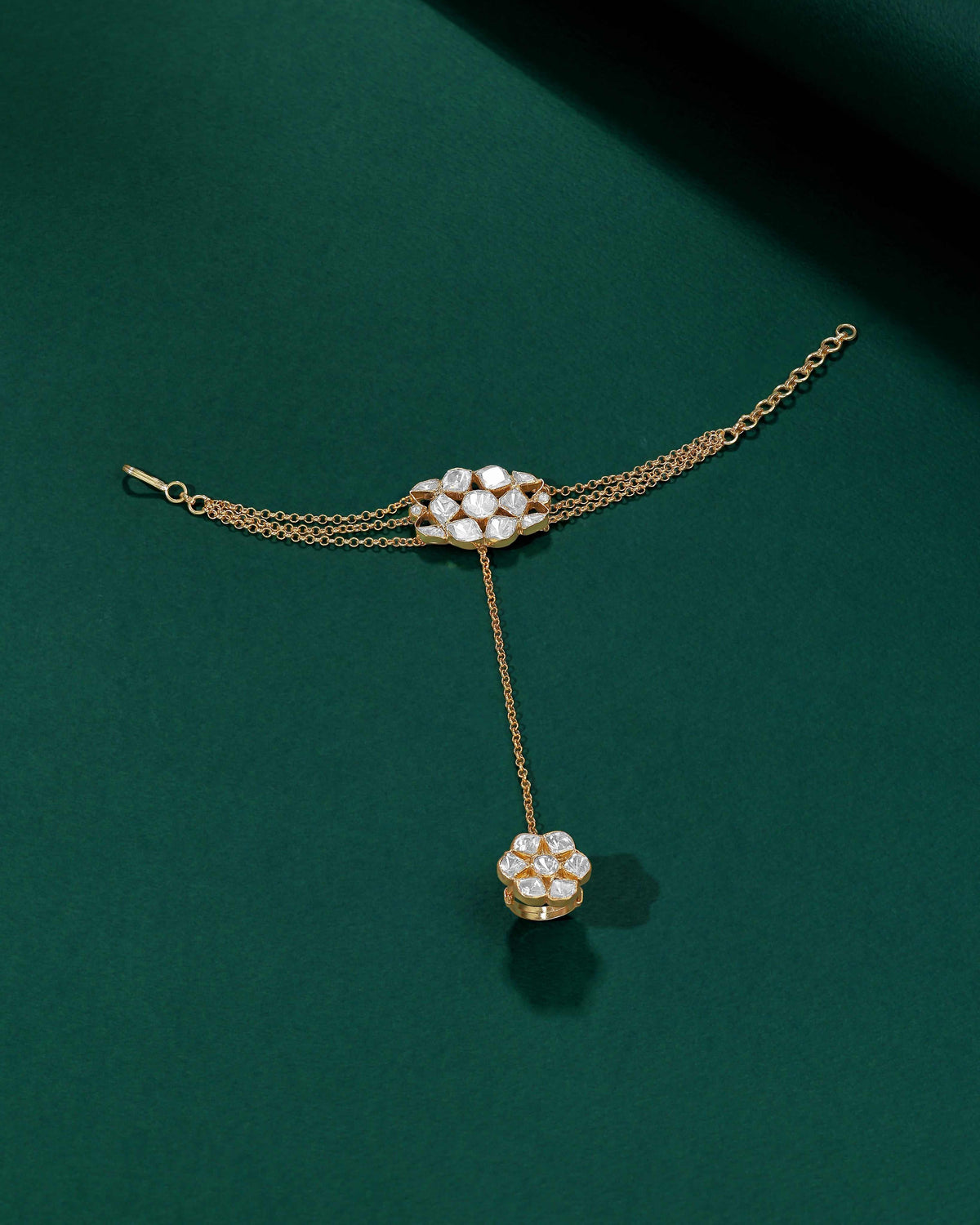 Gold-Plated Silver Polki Haath PhoolGold-Plated Silver Polki Haath Phool