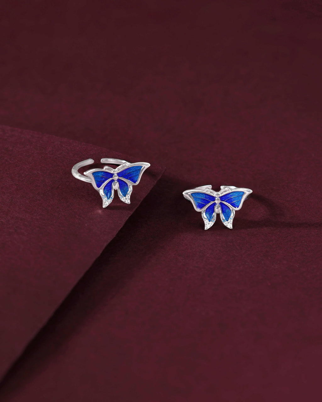 Silver Blue Wing Butterfly Toe RingsSilver Blue Wing Butterfly Toe Rings