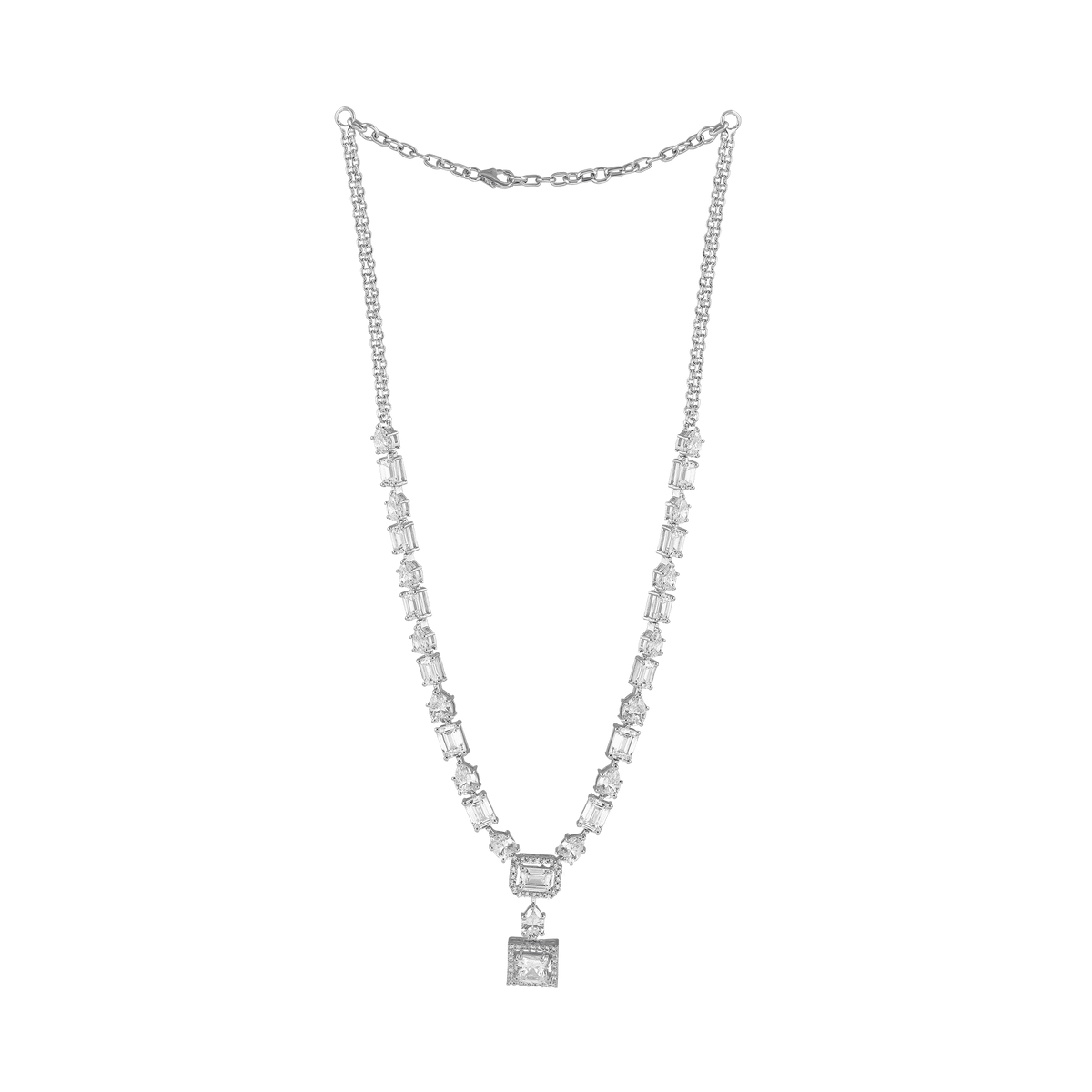Geometric Deco Silver Necklace & Earrings SetGeometric Deco Silver Necklace