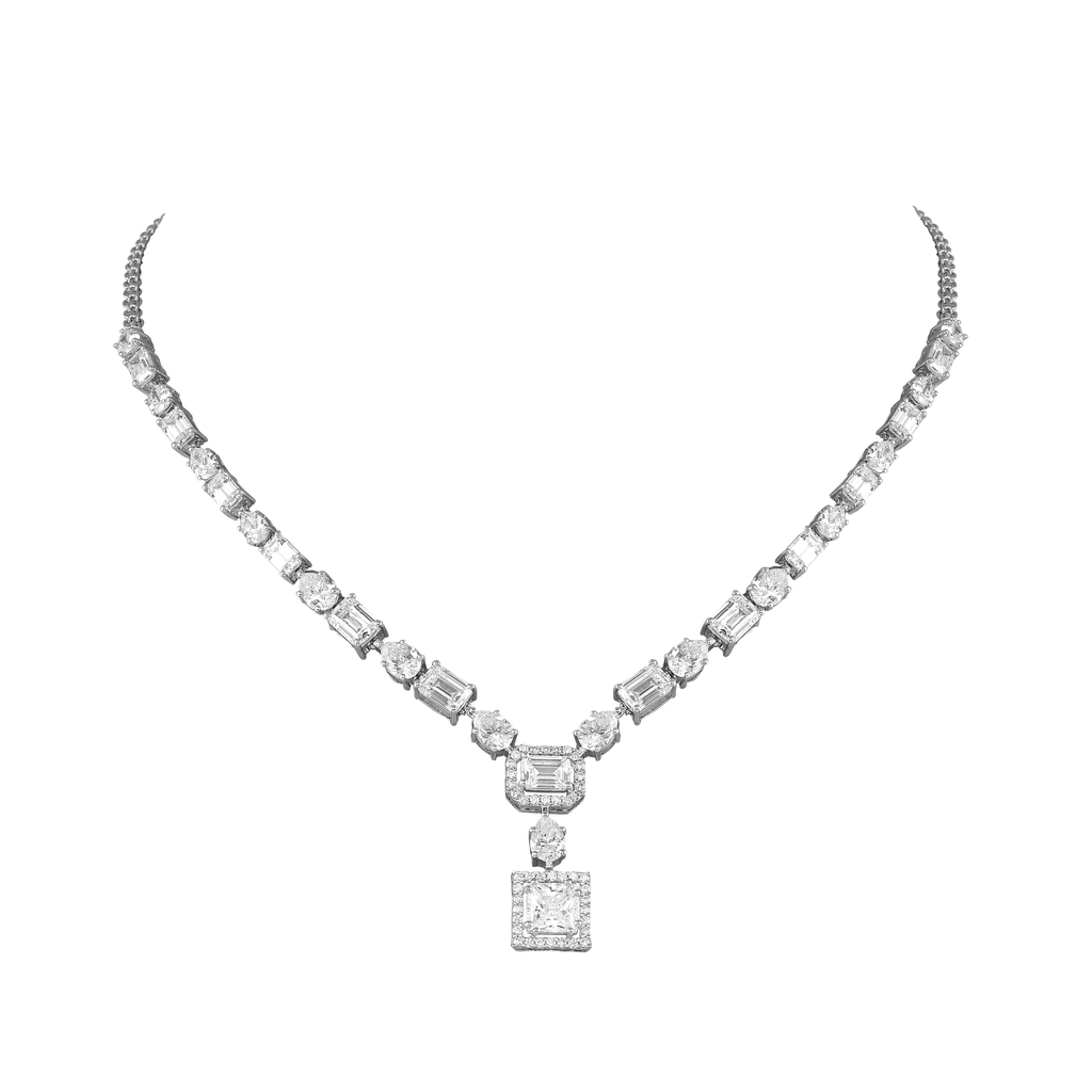 Geometric Deco Silver Necklace & Earrings SetGeometric Deco Silver Necklace