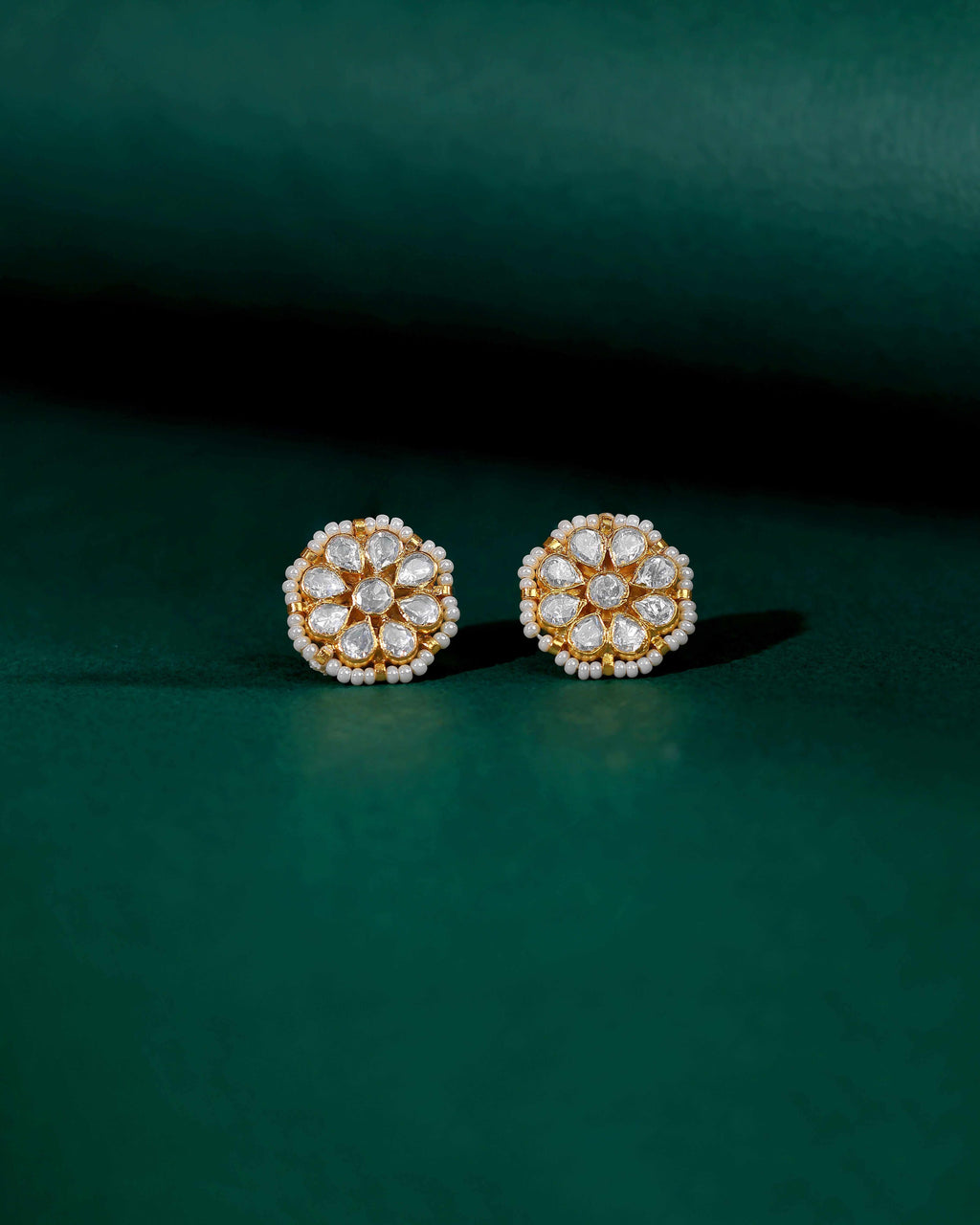 Silver Stud Earrings With Polki PatternSilver Stud Earrings