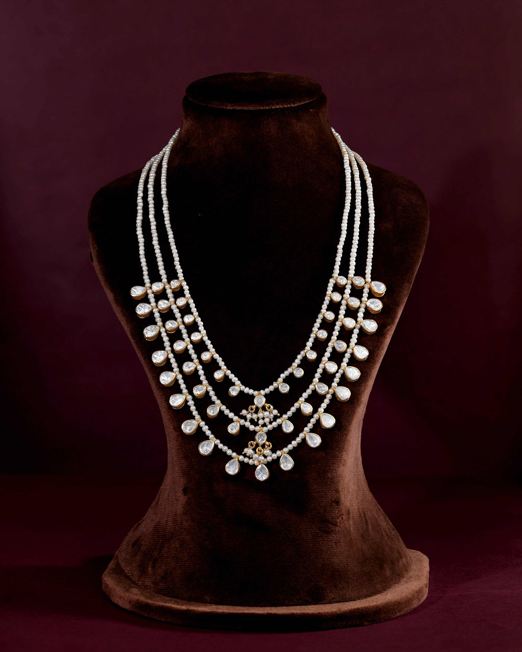 Triple-Layered 92.5 Silver Polki Haram with Seed Pearl AccentsTriple-Layered 92.5 Silver