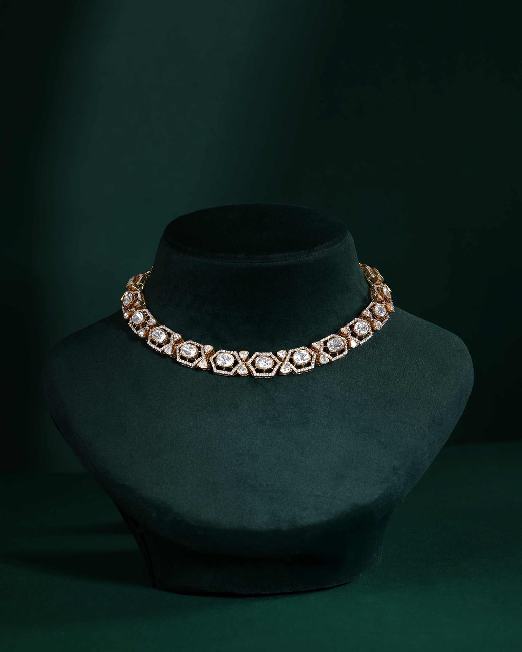 Geometric Polki Pattern Necklace in 92.5 SilverGeometric Polki Pattern Necklace