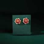 Crimson Bloom Silver Stud Earrings by Tavya Jewellery - close-up detail