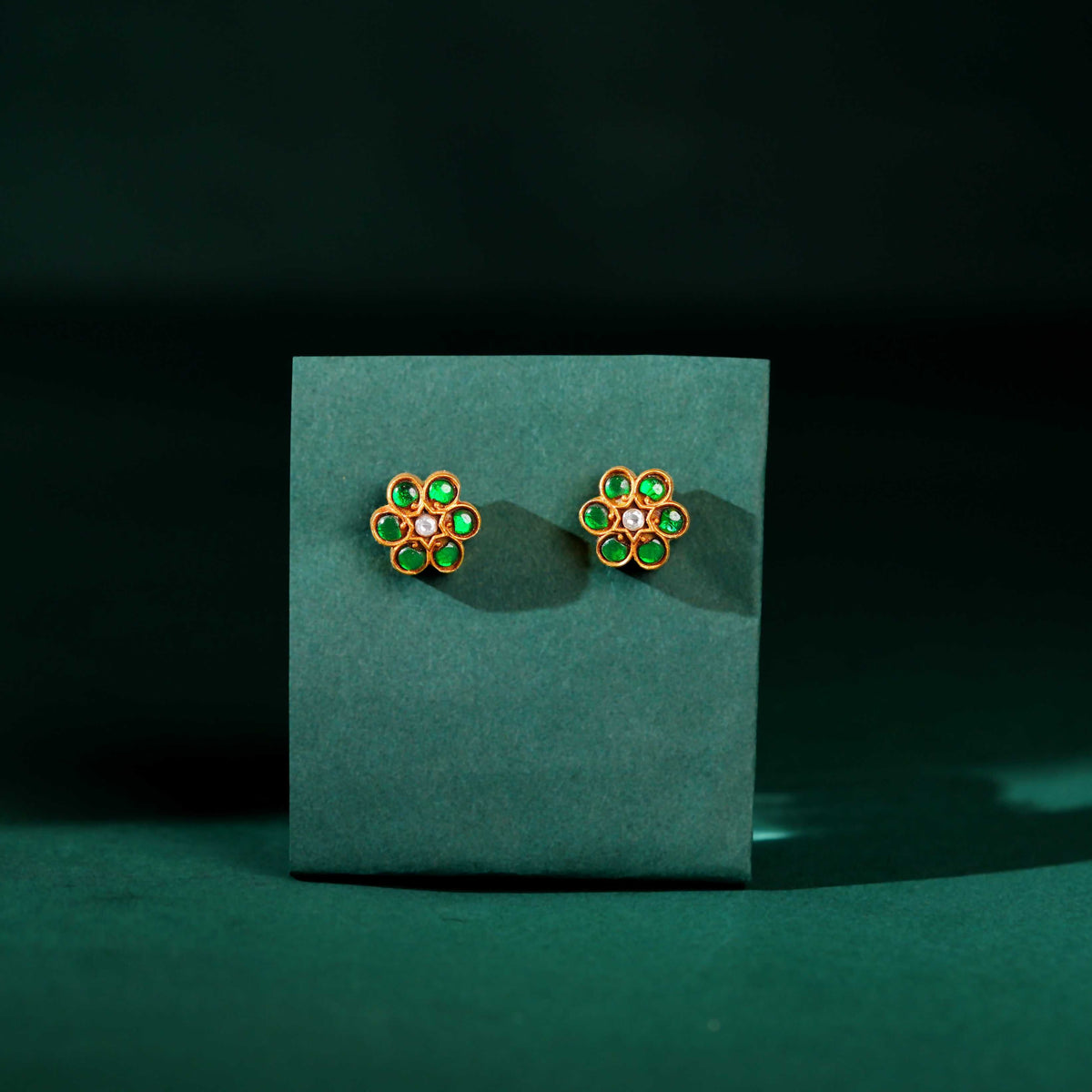 Silver Gold-Tone Flower Studs by Tavya Jewellery - close-up detail
