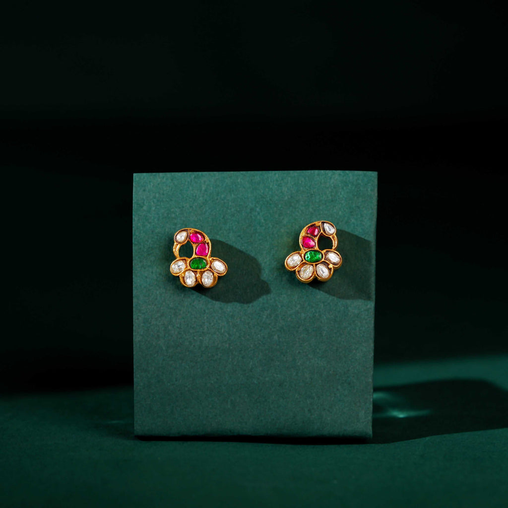Gold-Plated Silver Peacock Studs by Tavya Jewellery - close-up detail