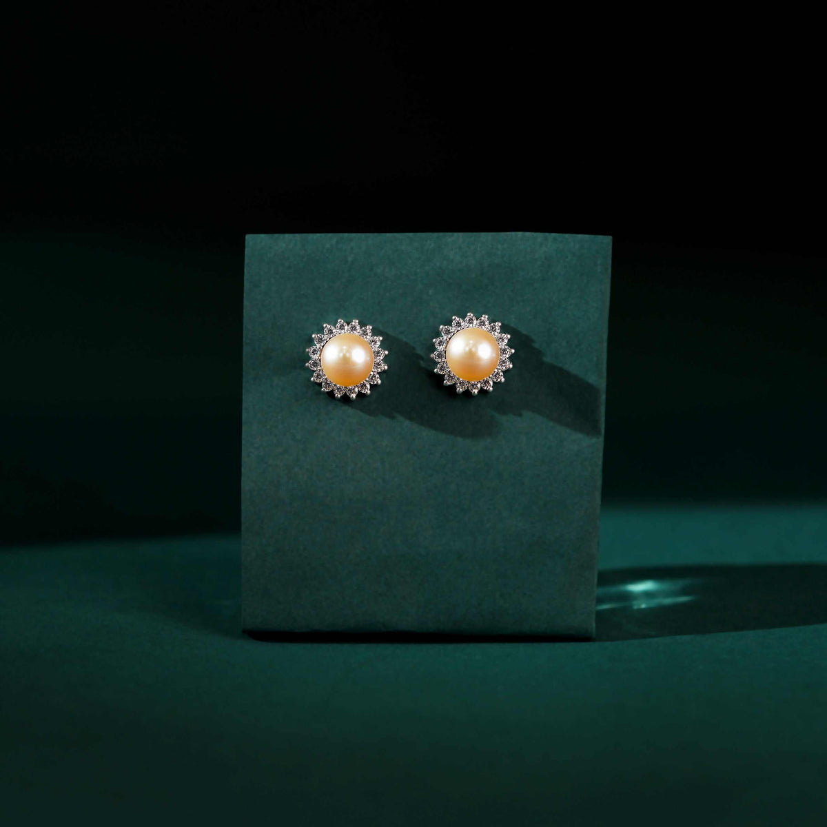 Celestial Bloom Pearl Stud Earrings (Sterling Silver Freshwater Pearls) by Tavya Jewellery - close-up detail