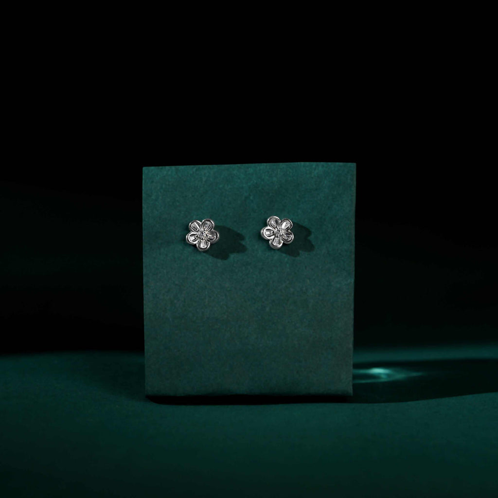 Floral Pearl Stud Earrings by Tavya Jewellery - close-up detail