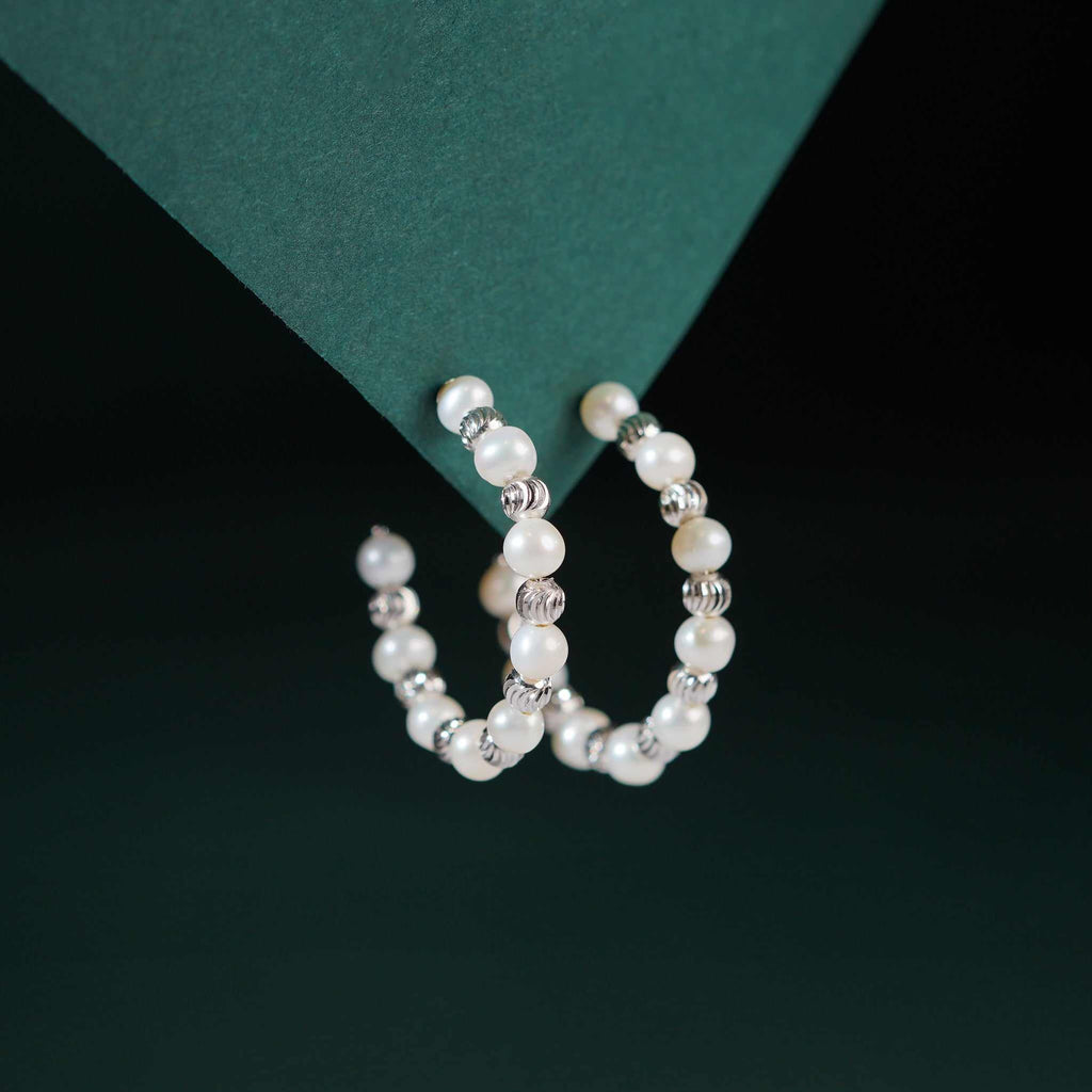 Orbit Pearl Stud Earrings by Tavya Jewellery - close-up detail