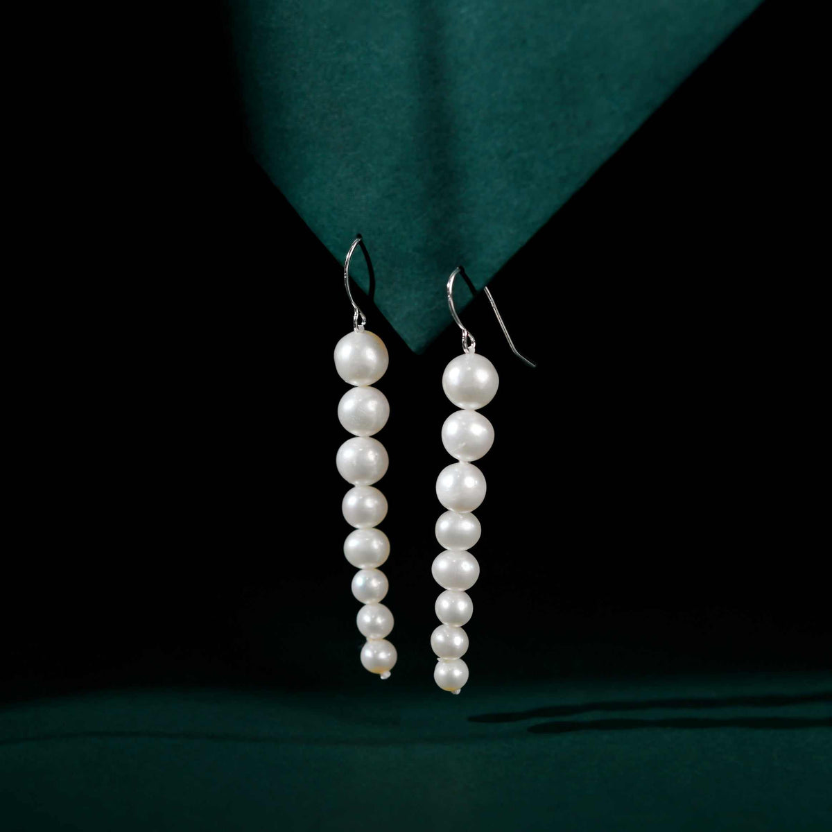 Pearl Descent (Pearl Drop Earrings) by Tavya Jewellery - close-up detail